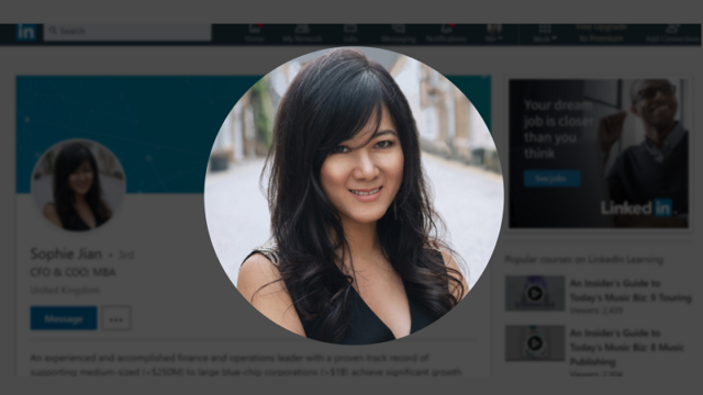 Sophie Jian is Warner Music Asia's new finance and operations SVP. Image from LinkedIn