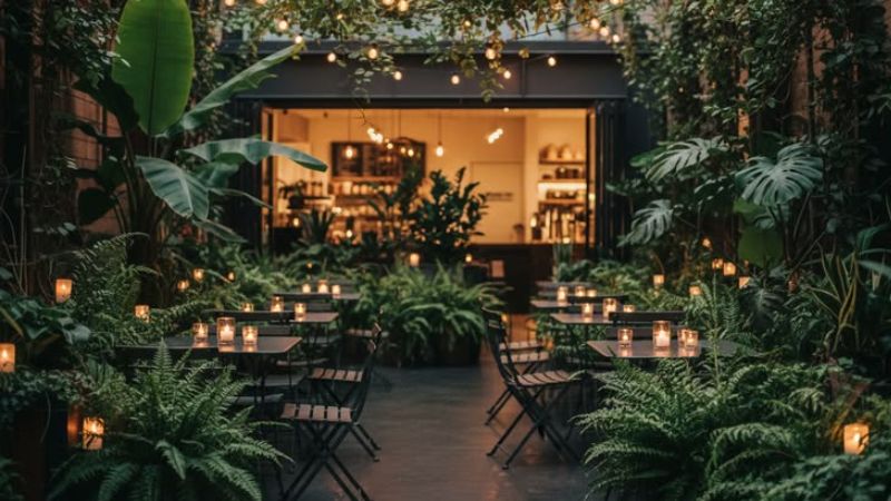 Planters separating tables instead of solid partitions. Wildrain Gardener Kuala Lumpur